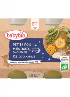 Babybio Good Night menu hrášek, sladká kukuřice s rýži 2 x 200g