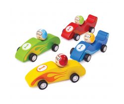 Barevné dřevěné závodní auto 1ks Bigjigs Toys
