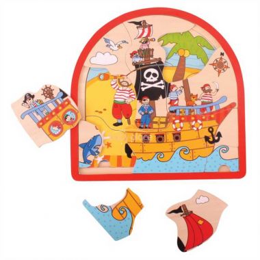 Dřevěné vícevrstvé puzzle Bigjigs Toys Pirátská loď