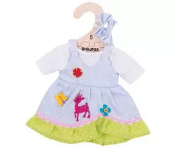 Puntikované šaty s jelenem pro panenku 28 cm Bigjigs Toys Modré