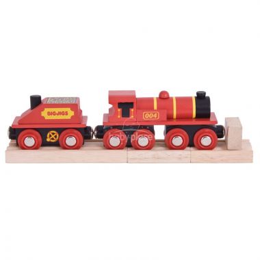 Červená lokomotiva s tendrem + 3 koleje Bigjigs Rail