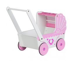 Dřevěný kočárek pro panenky EcoToys Pink Heart