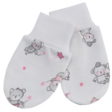 Bavlněné rukavice s potiskem vel. 56 - 68 Esito Bears White/Pink