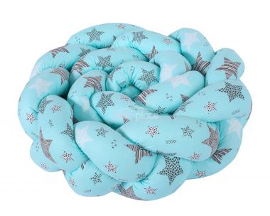 Mantinel do postýlky 210x16 cm DuetBaby Cop Turquoise Stars