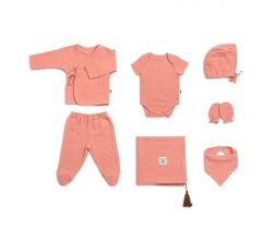 Mušelínový novorozenecký set 8 dílný Funnababy Coral Pink