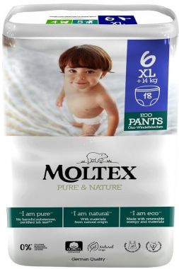 Natahovací plenkové kalhotky Moltex Pure & Nature XL +14 kg (18 ks)