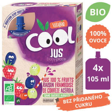 Ovocné BIO kapsičky 4x105ml Vitabio Cool Jus hroznové víno, malina a acerola
